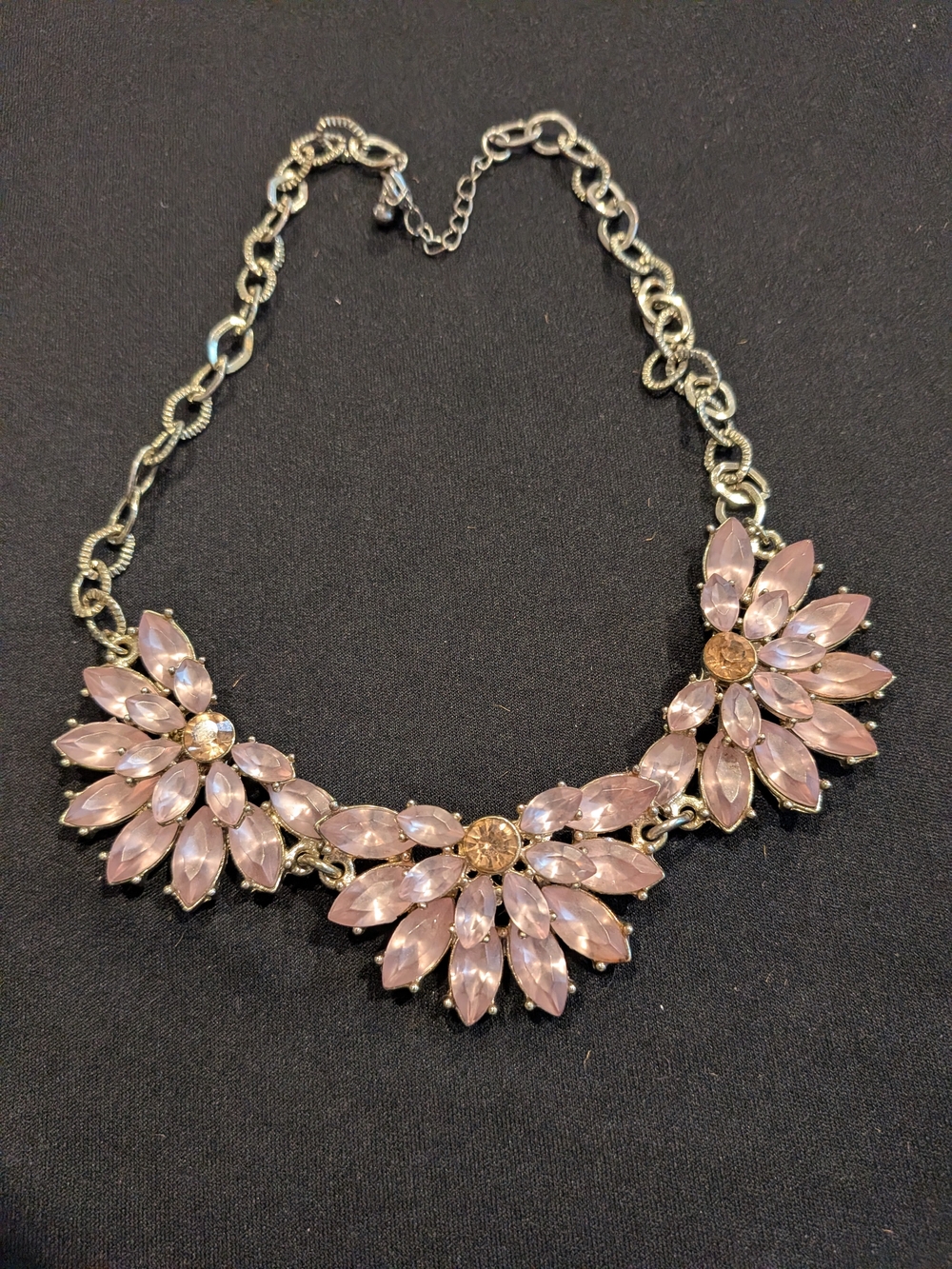 Pink Floral Crystal Statement Necklace 9" - Women Jewelry